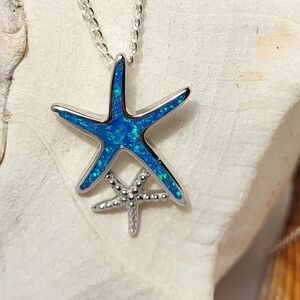 Blue Lab Opal Sterling Silver Starfish Pendant